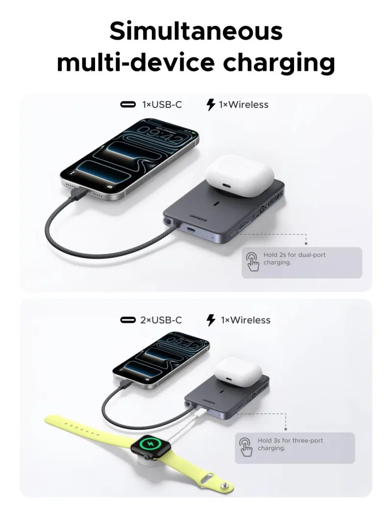 Power Bank Magnetico UGREEN MagFlow Air 10000mAh Qi2 25W