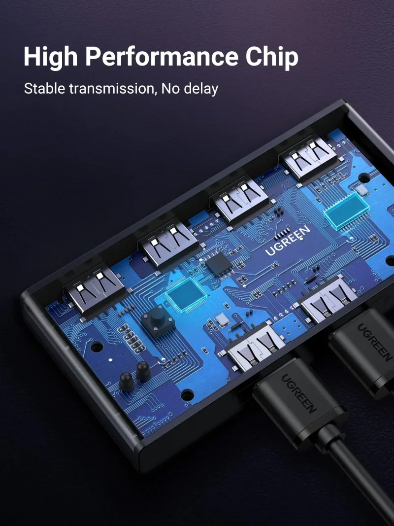 UGREEN USB 3.0 Switch 4-Port Dengan 2 Pack Kabel USB Male