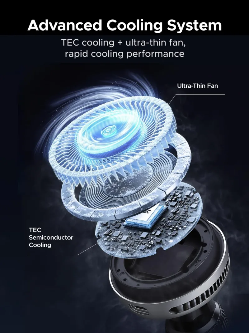 UGREEN MagFlow Pro Qi2 25W magneettinen autolaturi jäähdytyksellä