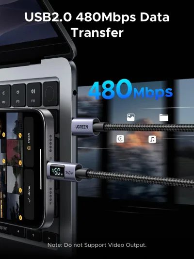 Kabel UGREEN USB-C (240W, Layar Digital, 480Mbps)