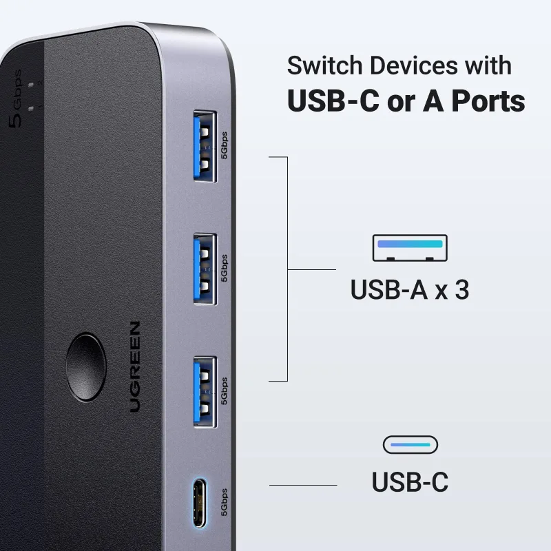 UGREEN Switch USB 3.0 pour partager des périphériques USB C et A entre 2 ordinateurs