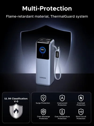 UGREEN 200W Powerbank 25000mAh Snabbladdning med inbyggd kabel