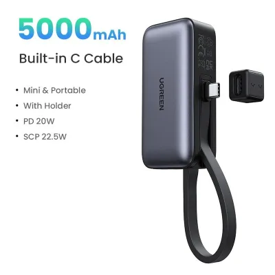 UGREEN Mini Power Bank 5000mAh 22,5W avec câble intégré