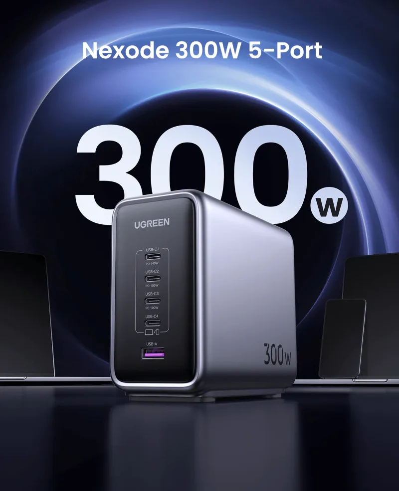 (Bundle) Nexode 300W Ladegerät + 6,6FT 100W USB-C Kabel 4er-Pack