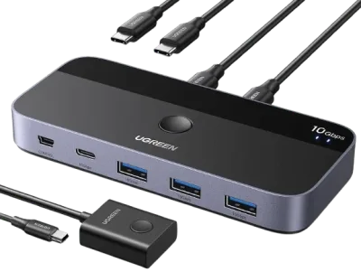 UGREEN Switch USB-C - 2 ports, 4 x USB 3.2, données 10 Gbps