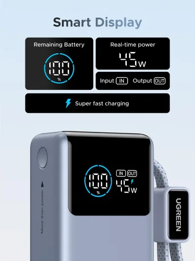 UGREEN Nexode Pro 行動電源 10000mAh 45W 連內置充電線