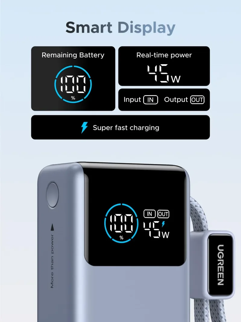 UGREEN Nexode Pro 行動電源 10000mAh 45W 連內置充電線