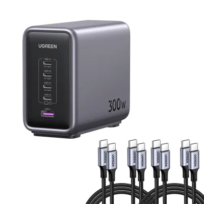 (Bundle) Nexode 300W Ladegerät + 6,6FT 100W USB-C Kabel 4er-Pack