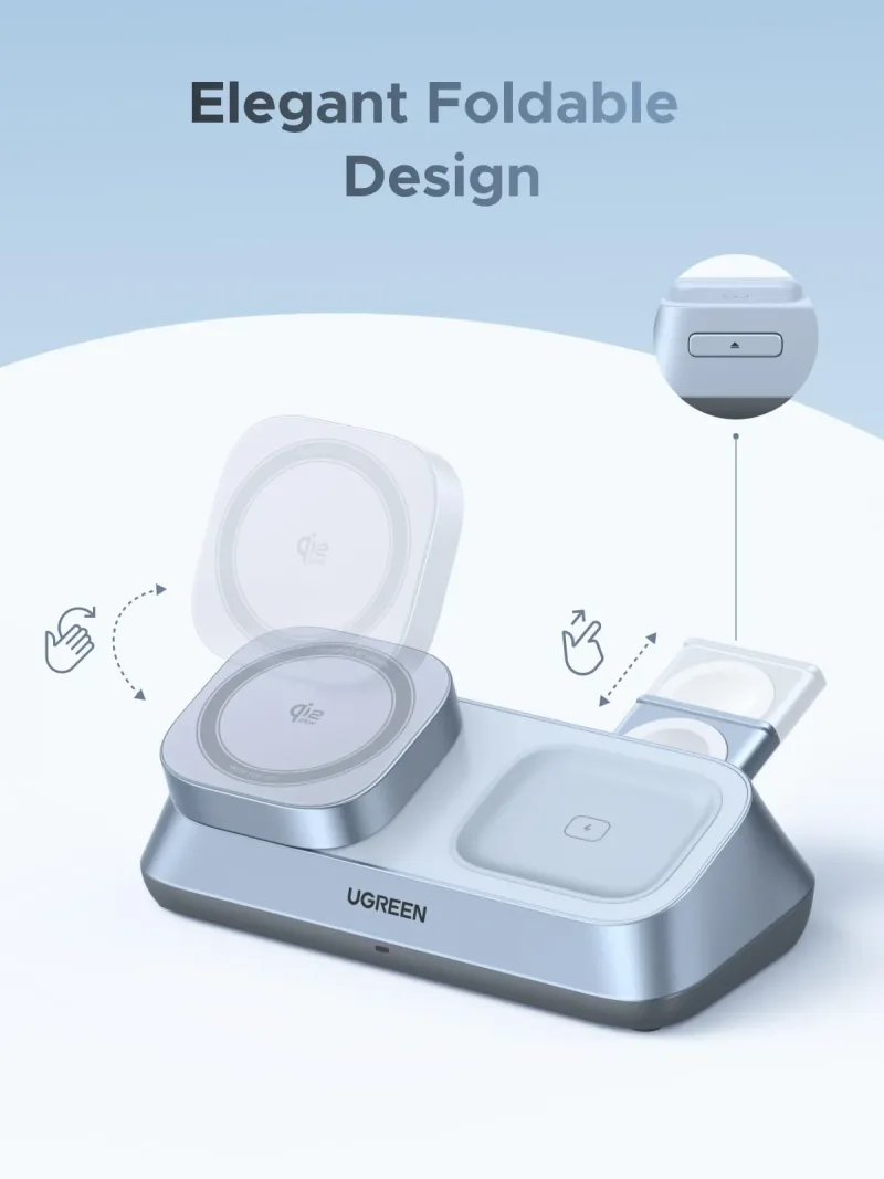 UGREEN MagFlow 3-in-1 -magneettilaturi (Qi2 25W, MagSafe-yhteensopiva)