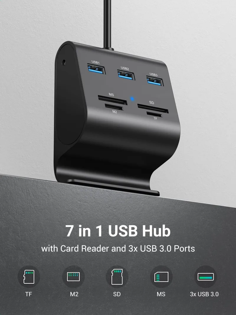 Hub Lector de Tarjetas USB 3.0 Ugreen con Soporte para Móvil