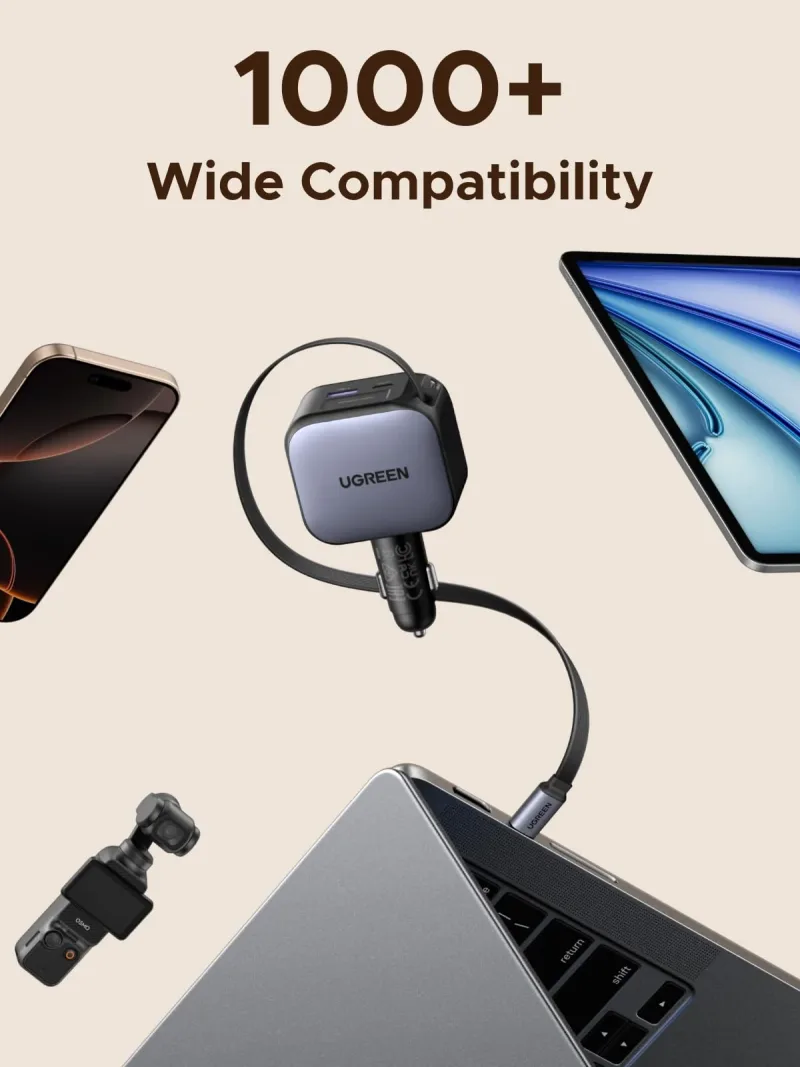 UGREEN Nexode biloplader 145W med indbygget USB-C-kabel