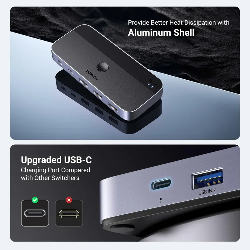 UGREEN Switch USB 3.0 pour partager des périphériques USB C et A entre 2 ordinateurs