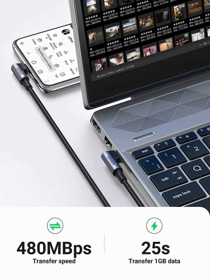 UGREEN USB-C-kabel (100W, 90 grader)