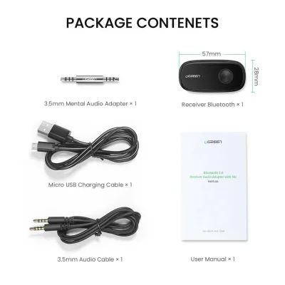 UGREEN Adaptador Bluetooth 5.1 Aux para coche