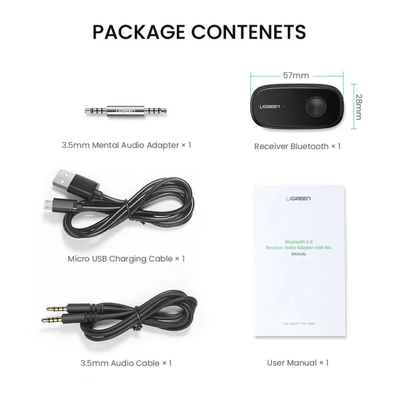 UGREEN Adaptador Bluetooth 5.1 Aux para coche