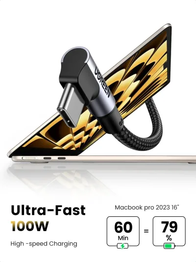 UGREEN 100W USB-C-kabel 90 graders Type-C-laddningskabel 10FT
