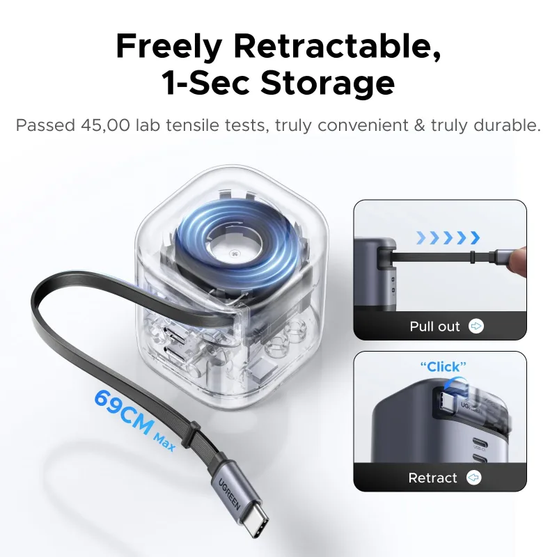UGREEN Nexode 45W 2-Port Charger with Retractable Cable