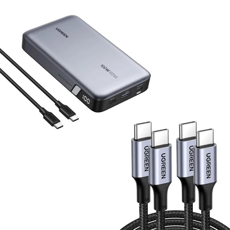 (번들) 100W 20000mAh 보조배터리 + 3.3FT 100W USB-C 케이블 2팩