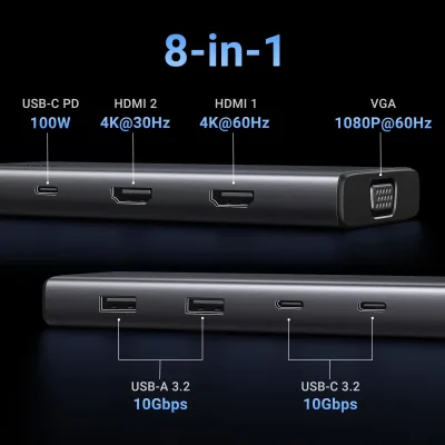 UGREEN 8-i-1 USB-C 4K-dockningsstation för dubbla skärmar