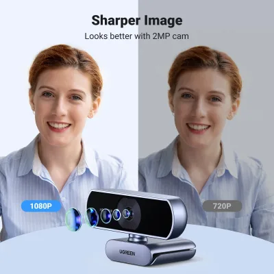 Webcam UGREEN, Webcam 1080P@30FPS con 2 microfoni con cancellazione del rumore, Plug and Play, correzione automatica della luce, webcam USB con campo visivo di 85°