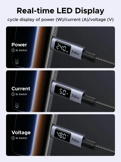Kabel UGREEN USB-C (240W, Layar Digital, 480Mbps)