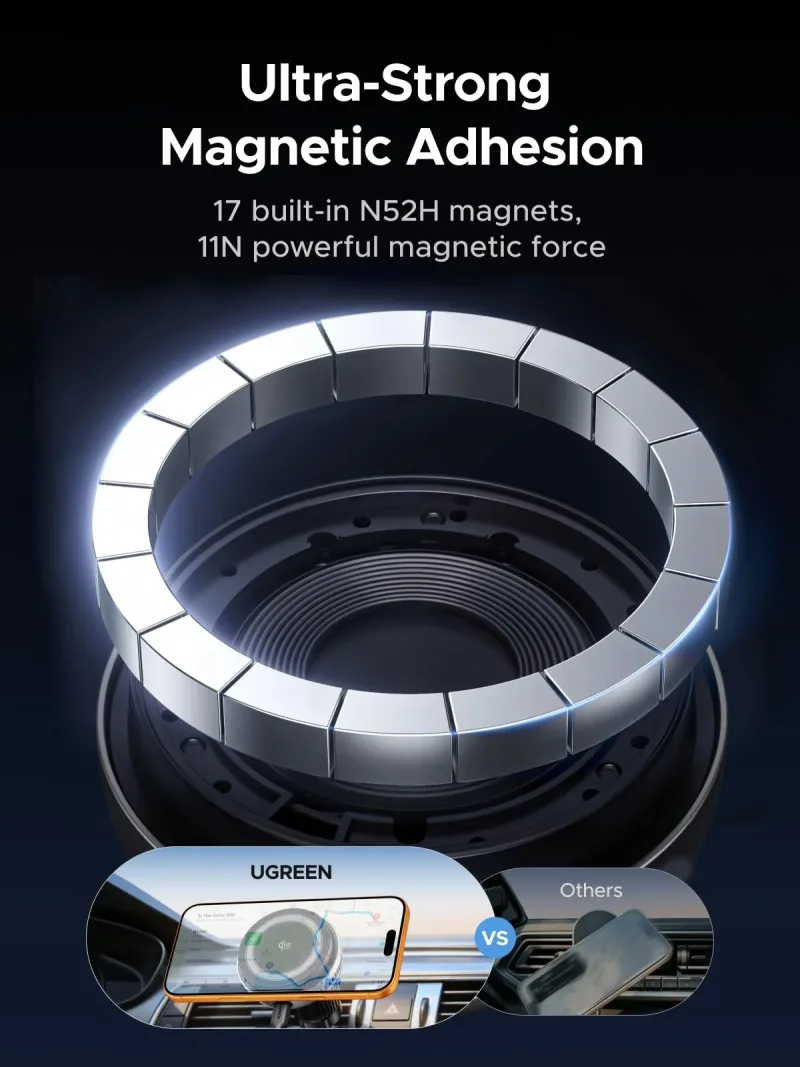 UGREEN MagFlow Pro Qi2 25W magneettinen autolaturi jäähdytyksellä