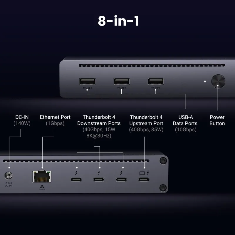 8-i-1 Thunderbolt-dockningsstation + USB-C-kabel