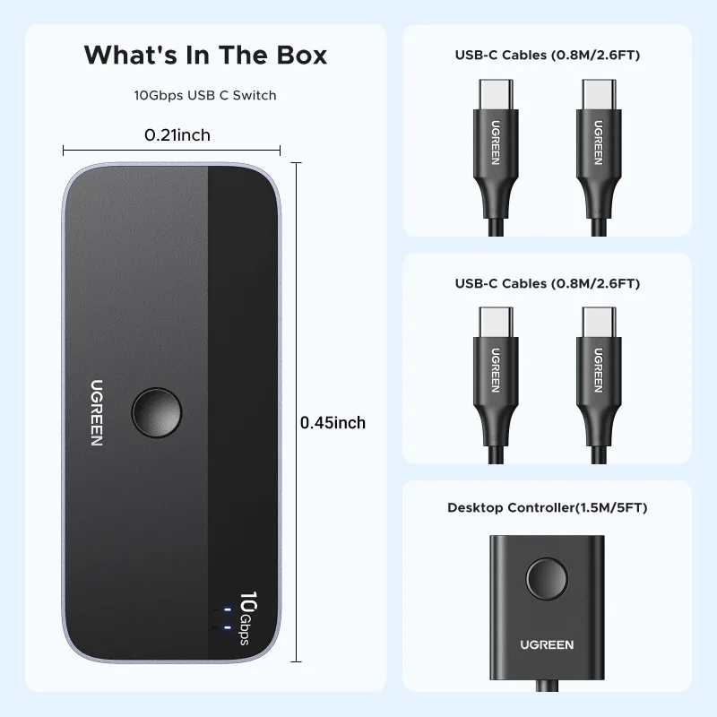 UGREEN Switch USBC - 2 puertos, 4 x USB 3.2, datos a 10 Gbps