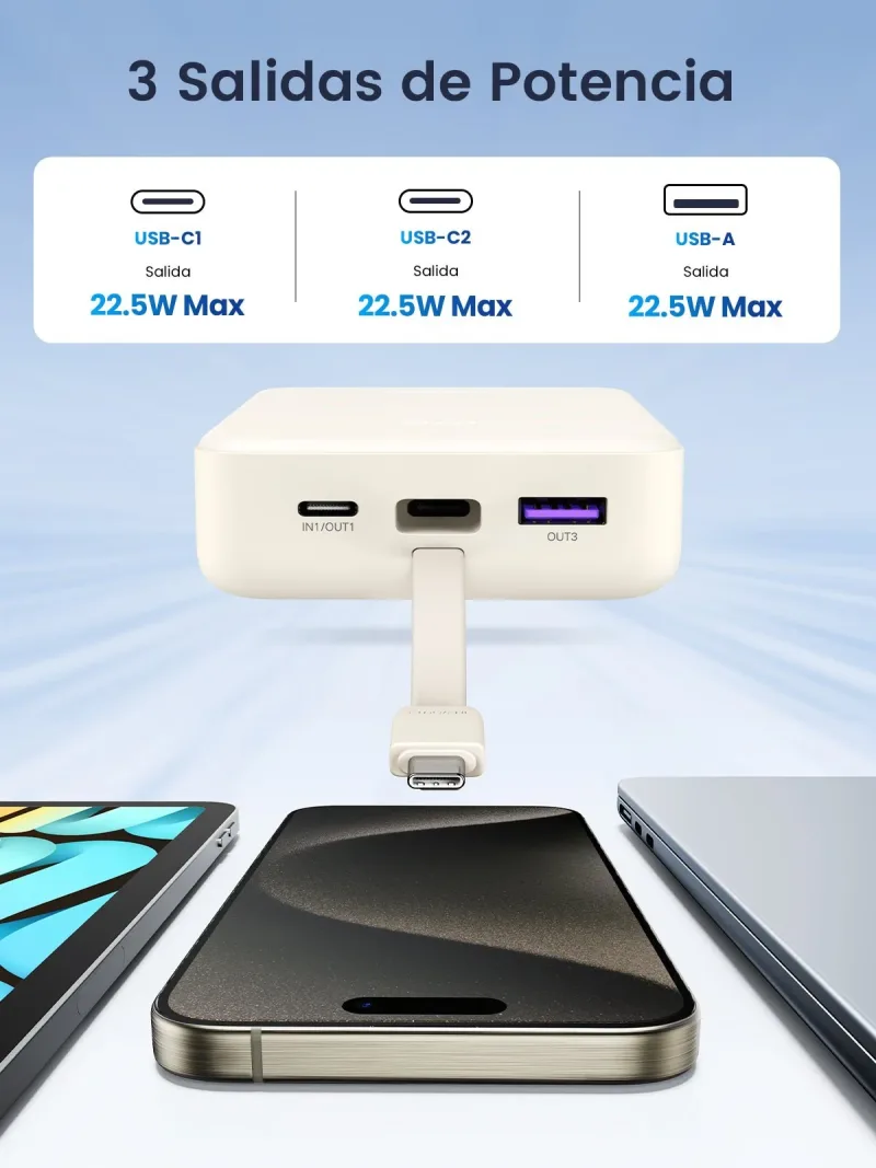 UGREEN Power Bank 20000mAh 22,5W mit integriertem USB-C-Kabel