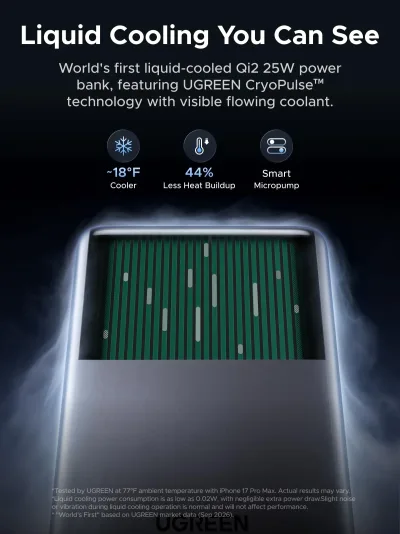 UGREEN MagFlow Pro 10000mAh Qi2 25W Magnetic Power Bank with Liquid Cooling